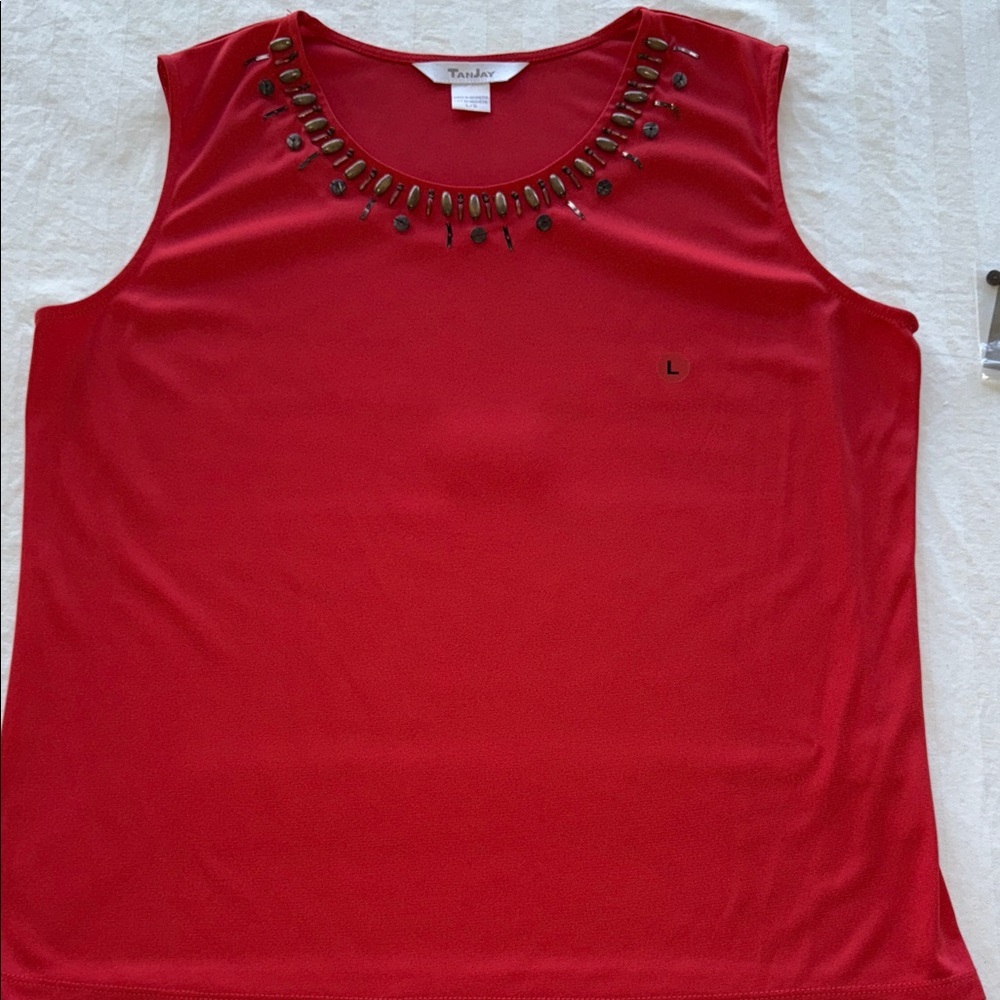 3/$20 NWT TanJay by Nygard Orange Red Embellished Tank Top Sz L